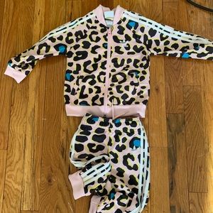 Girls Pink Leopard Print Adidas Tracksuit set!